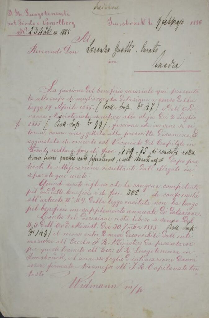 Lettera inviata a don Guetti