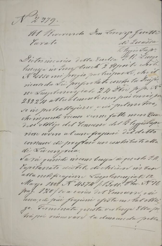 Lettera inviata a don Guetti