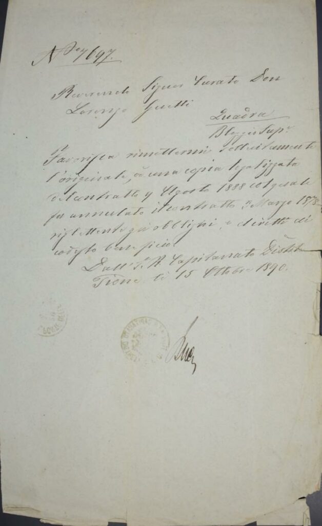 Lettera inviata a don Guetti