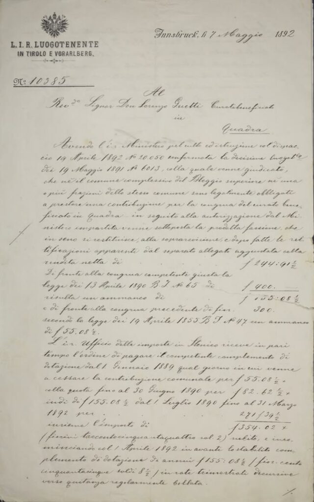 Lettera inviata a don Guetti