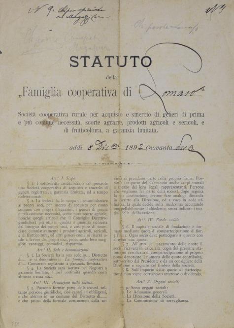 Statuto della famiglia cooperativa di Lomaso