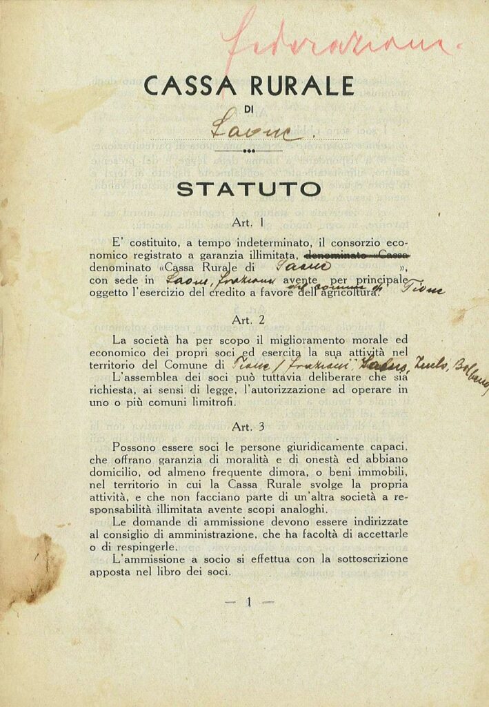 Statuto Cassa Rurale Saone