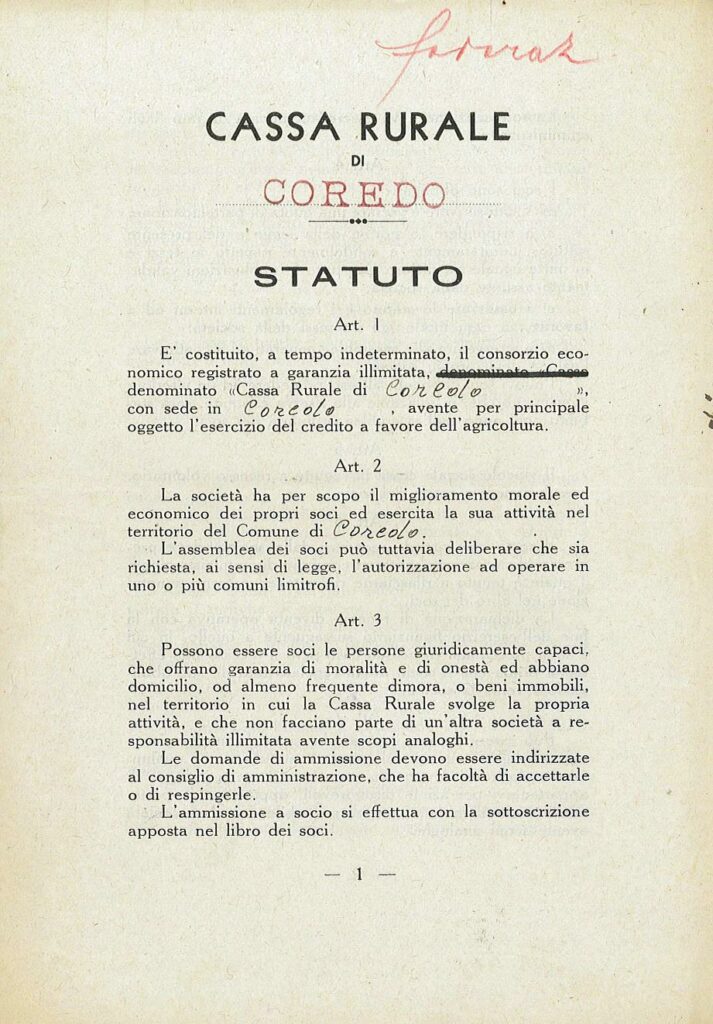 Statuto Cassa Rurale Coredo