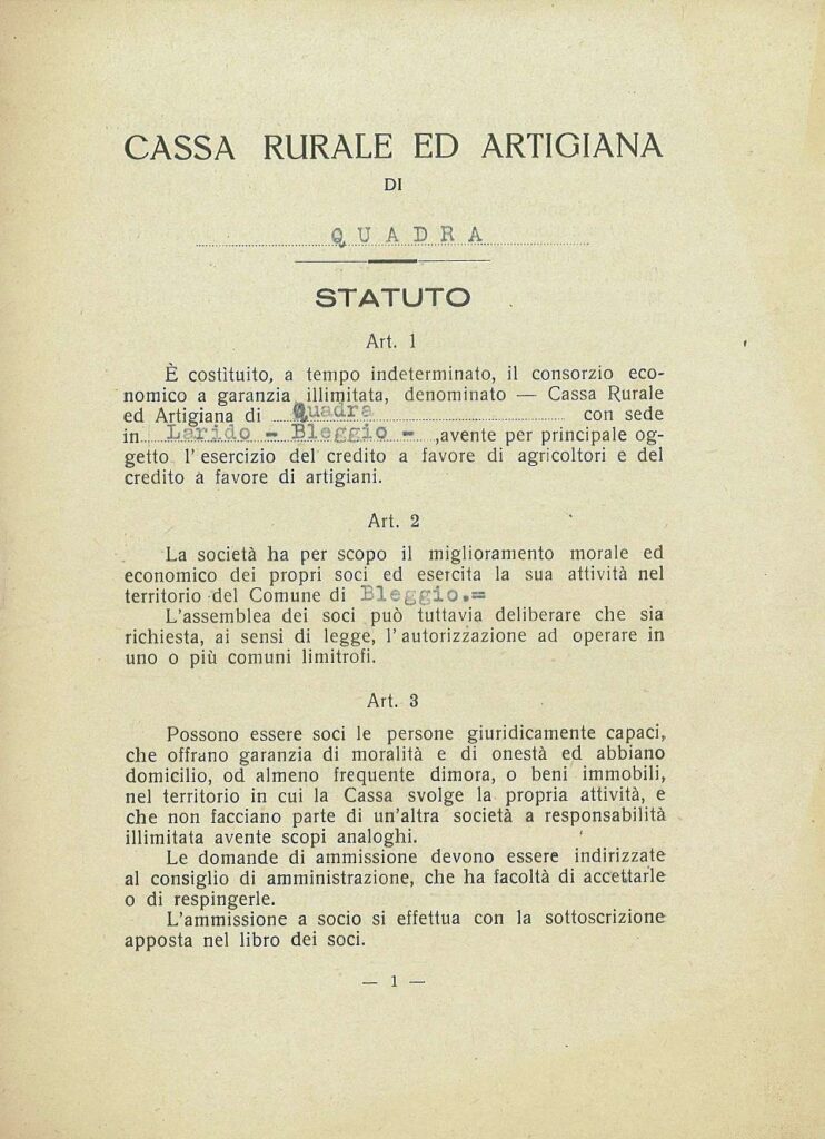 Statuto Cassa Rurale Quadra